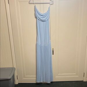 Olivaceous Light Blue Pleated Maxi Dress